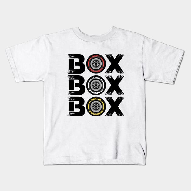 Box Box Box F1 Tyre Compound V2 Design Kids T-Shirt by DavidSpeedDesign